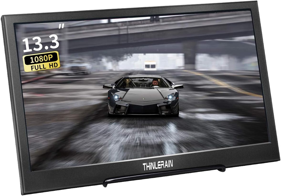 13.3 Inch Full HD 1920x1080 IPS Screen Ultra Thin Portable Display with HDMI, USB Powered Portable Monitor for Laptop, Mac, Computer, Xbox one, Raspberry pi, ps3 ps4, Built-in Speakers