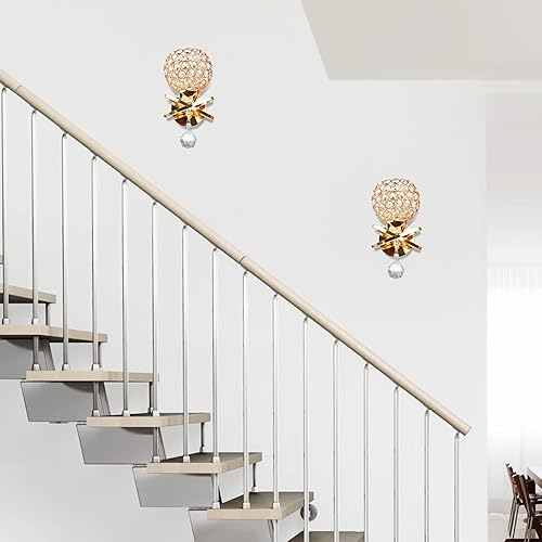 Miniatura 7 de Juego de dos apliques de pared dorados, modernos apliques de pared de cristal con enchufe E26, apliques cableados, lámpara de pared de mesita de