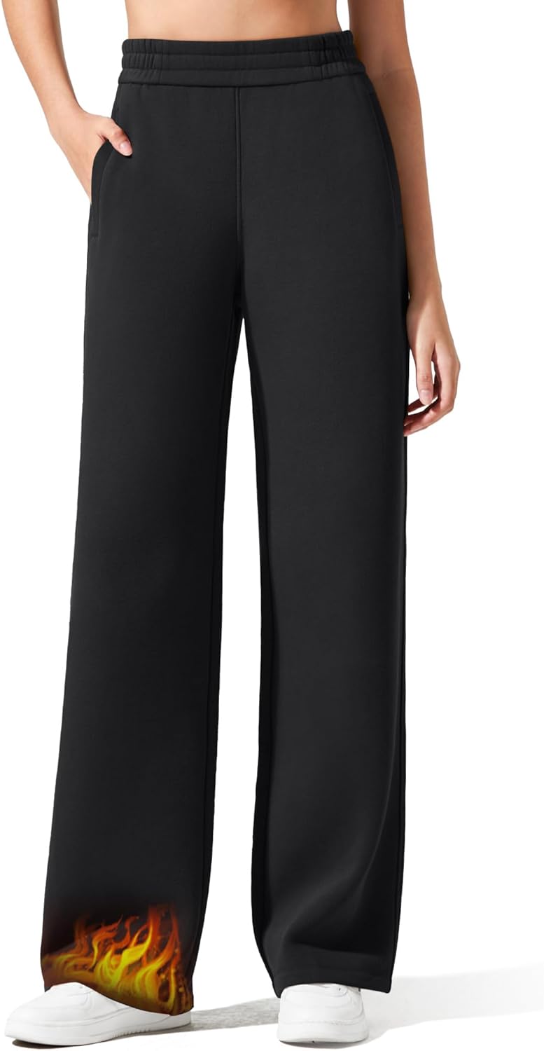 G4Free Flurrylux Cotton Fleece Lined Sweatpants Women Elastic Waist Wide Leg Lounge Pants Warm Winter