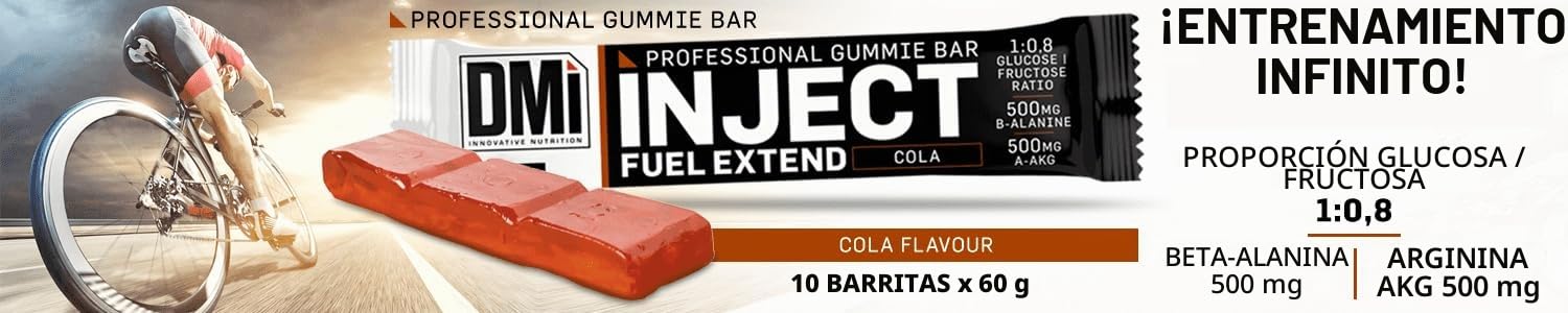 DMI Innovative Nutrition INJECT FUEL EXTEND GUMMIE - Innovadoras Barritas Energéticas con Textura de Gominola - Incrementa el Rendimiento Deportivo - Endurance (Cola)