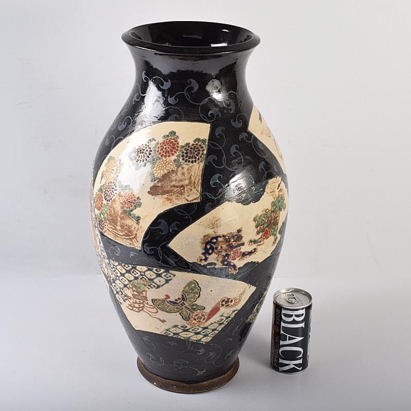 薩摩焼 古薩摩 色絵金彩 扇窓絵鳳凰獅子花文瓶 壷 高さ約45㎝ UR7915B 薩摩焼 古薩摩 色絵金彩 扇窓絵鳳凰獅子花文瓶 壷 高さ約45㎝ UR7915B