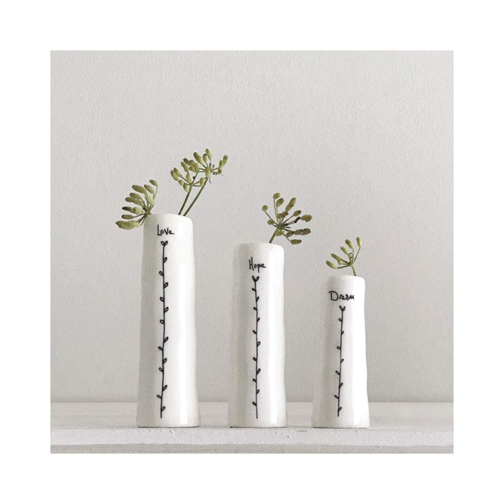 East Of India White Trio Of Bud Vases - Love, Hope, Dream