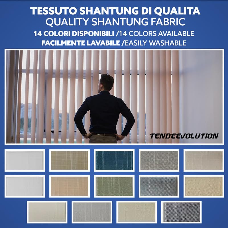 TENDEEVOLUTION Tenda a Strisce Verticali con Bande in Tessuto Shantung da 127 MM, Tenda da Ufficio per Interni con Bande Verticali e Staffe a Soffitto, Misure e Colori Personalizzabili