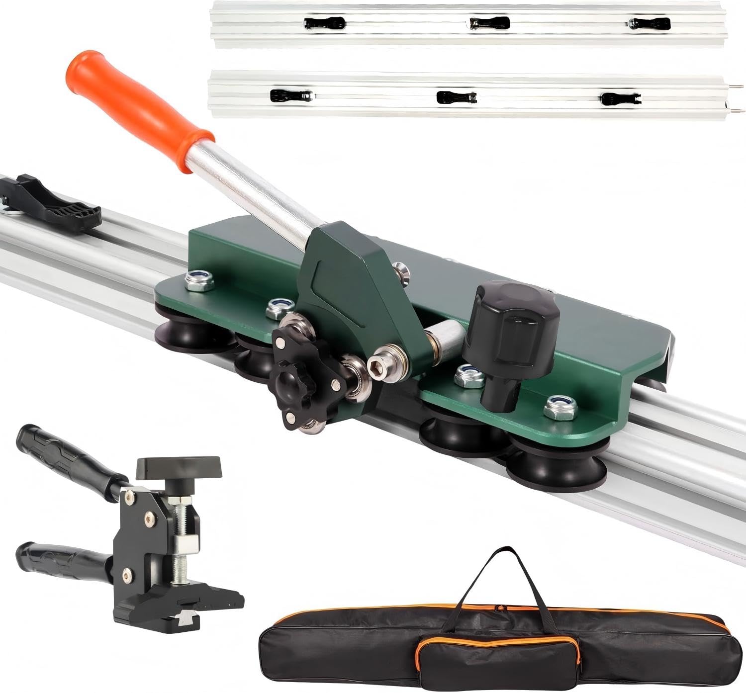 Manual Tile Cutter, Large Format Ceramic Tile Cutting Tool with Built-in Suction Cups & Tile Clamp, 3-Head Scoring Wheel System, for Up to 0.47-Inch Thick Tiles (Green, 71-Inch)
