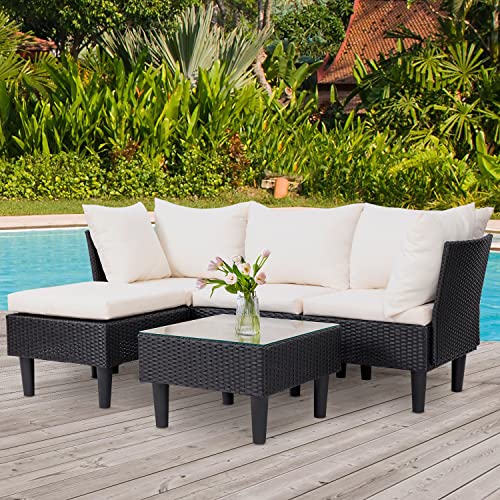 Image of FDW 5-Piece Patio Furniture Set | Khaki | Outdoor Wicker Furniture