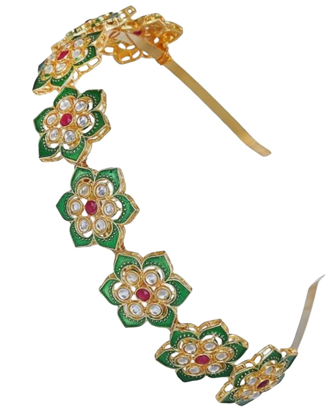 Yuvaan Floral Kundan Studded Matha Patti Sheesh Patti Hairband - Traditional Golden Headpiece for Women and Girls-image-19