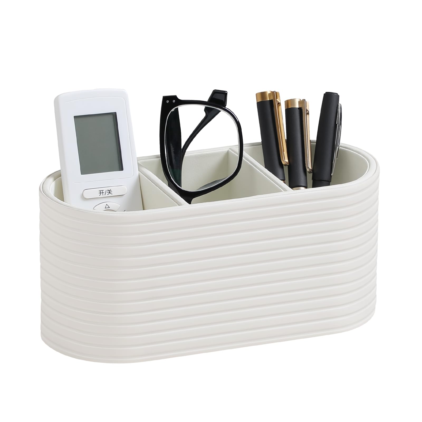 Oval Pen Holder for Desk, Remote Control Holder (Ivory)
