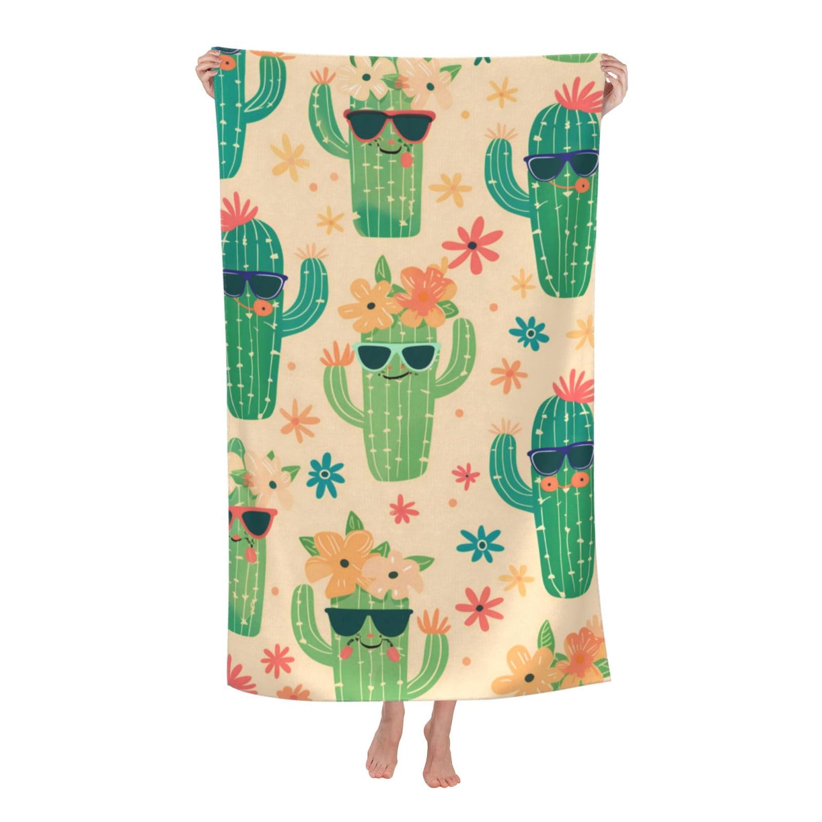 HLBSDM Cactus Fun Beach Towel 31inx51in Desert Sand Free Microfiber Bath Towel Ultra Soft Quick Dry Pool Towel Absorbent Towel Lightweight Towel for Swimming Bathroom Decor