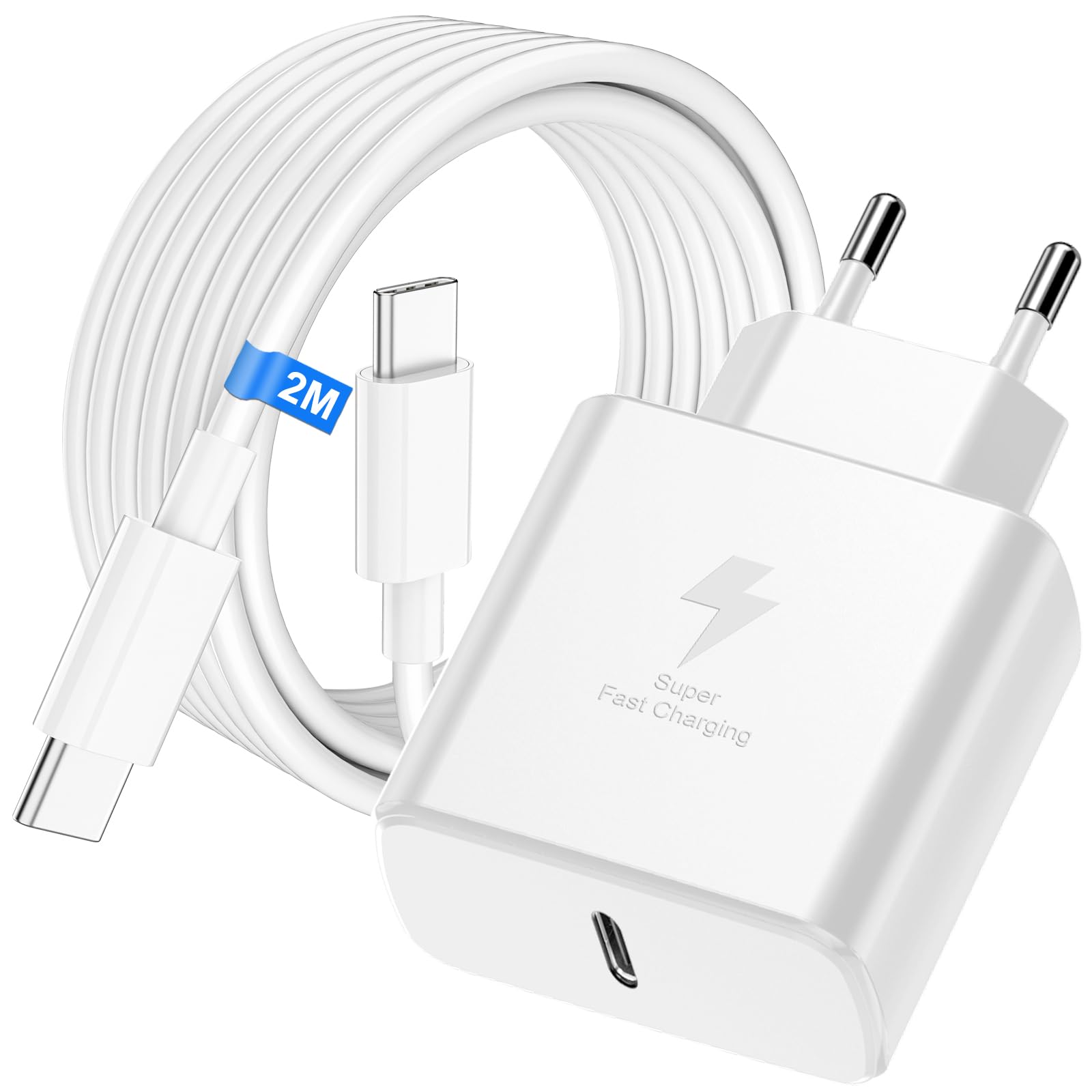Szybka ładowarka USB C 45 W do Samsung Galaxy S26/S25/S25 Ultra/S24/S24 Ultra/S23/S23 Ultra/S22/S21/A55/A54/A15/ A56/A26 / A54, gniazdo ładowarki zasilacza sieciowego z 2 m kablem USB C szybkie
