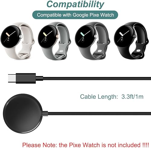 Cargador para Google Pixe Watch Repalcement USB-C Cable de carga para Google Pixe Watch 33 pies33ft negro