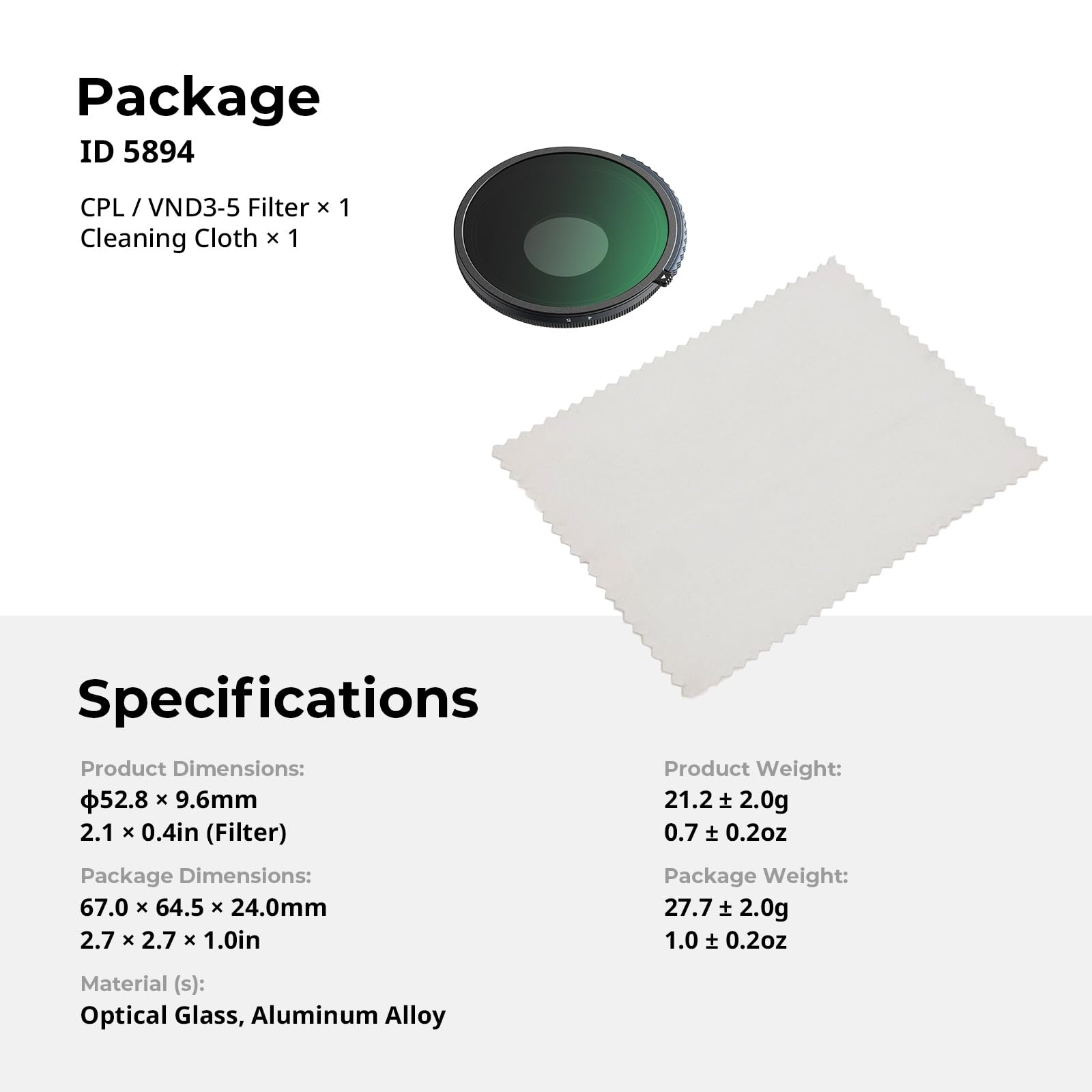 SMALLRIG 2-in-1 CPL/VND 3-5 Filter für DJI Osmo Action 6, Einstellbarer ND8-ND32 & Polarisationsfilter, Action 6 Zubehör für Outdoor- und Action-Videos – 5894