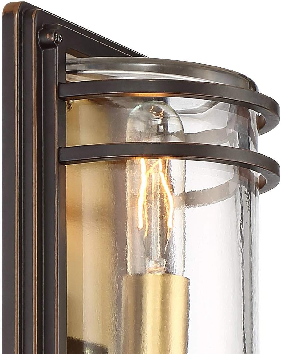 John Timberland Habitat Modern Industrial Outdoor Wall Light Fixture Bronze Warm Brass Steel 16" Clear Glass for Exterior House Porch Patio Outside Deck Garage Yard Front Door Garden Home