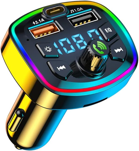 Goolsky Bluetooth FM Transmitter,Car MP3 Music Player Bluetooth 5.0 FM Transmitter Radio Receiver Dual USB & PD Car Charger Adapter Support TF Card/USB Drive Hands-Free Calling Voltage Display