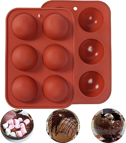Moldes de silicona para chocolate, moldes de chocolate con 6 agujeros de gelatina semiesfera, 2 paquetes de moldes de bomba de cacao caliente para