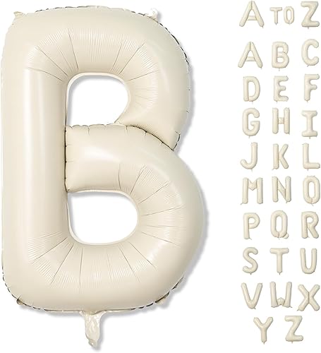 Miniatura 106 de Globos beige de 40 pulgadas con números grandes 3, globos de helio de dígito 3 de color blanco marfil autoinflables para terceras niñas, globos
