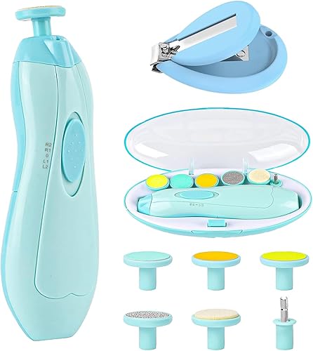Miniatura 8 de ANKYLE Recortadora eléctrica de uñas para bebé, kit de aseo de esmalte con 6 cabezales de molienda y luz LED, kit de lima de uñas seguro para recién