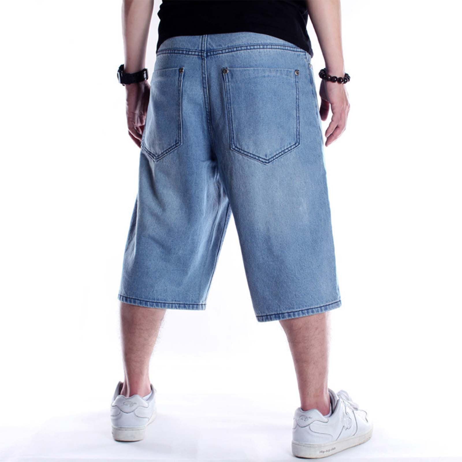 Short en jean 3/4 pour homme - Rétro - Baggy - Jambe large - Jambe droite - Y2K - Hip Hop Jorts - Short court - Grande taille - Bermuda ample - Pantacourt en denim - Pantalon cargo