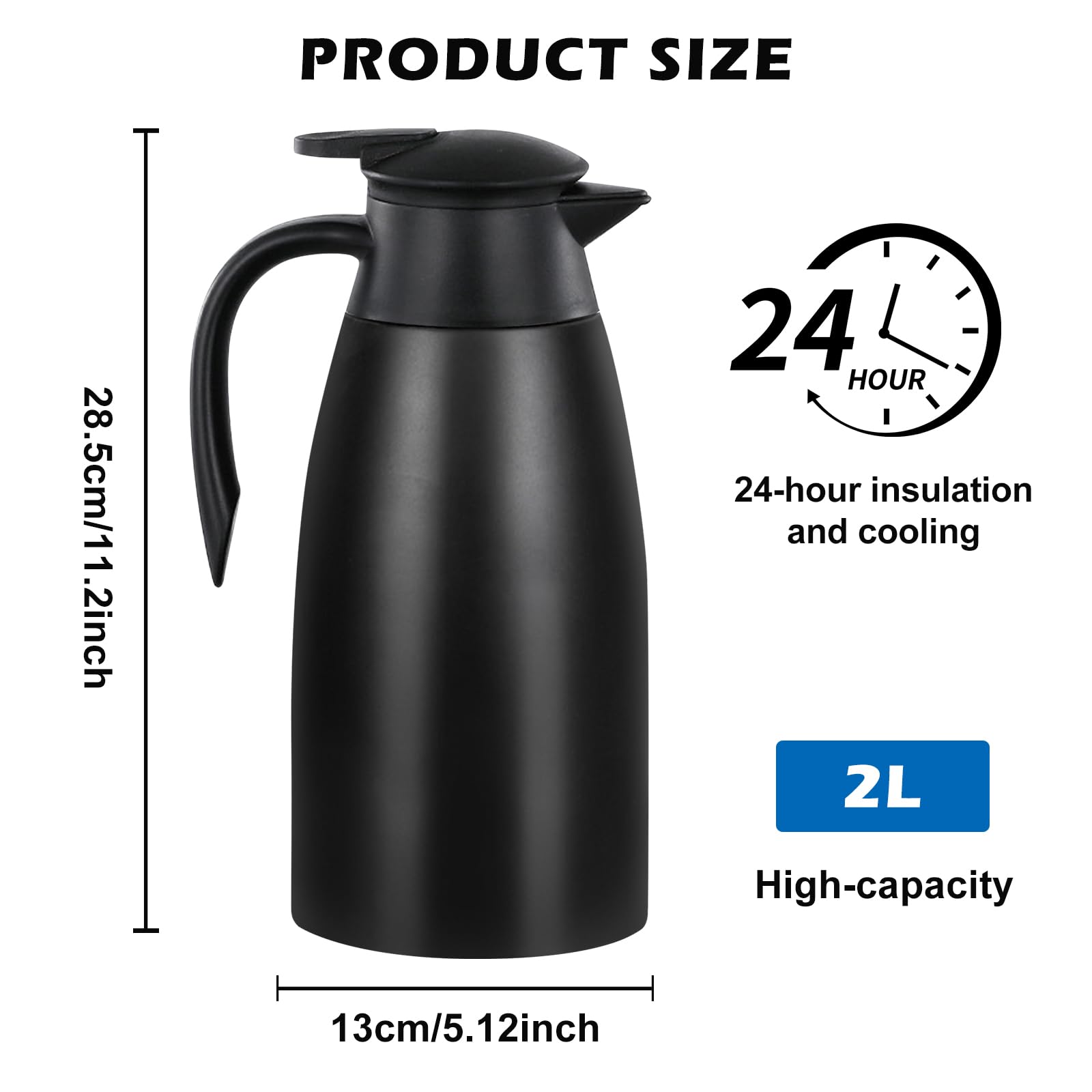 2 Stück Thermokannen 2 Liter - Edelstahl Isolierkannen 24h Wärmedämmung Silber/Schwarz