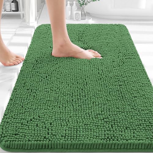 Image of OLANLY Bathroom Rugs 32x20, Extra Soft Absorbent Chenille Bath Rugs, Rubber Backing Quick Dry, Machine Washable Bath Mats for Bathroom Floor, Tub and Shower, Home Decor Accessories, Olive Green