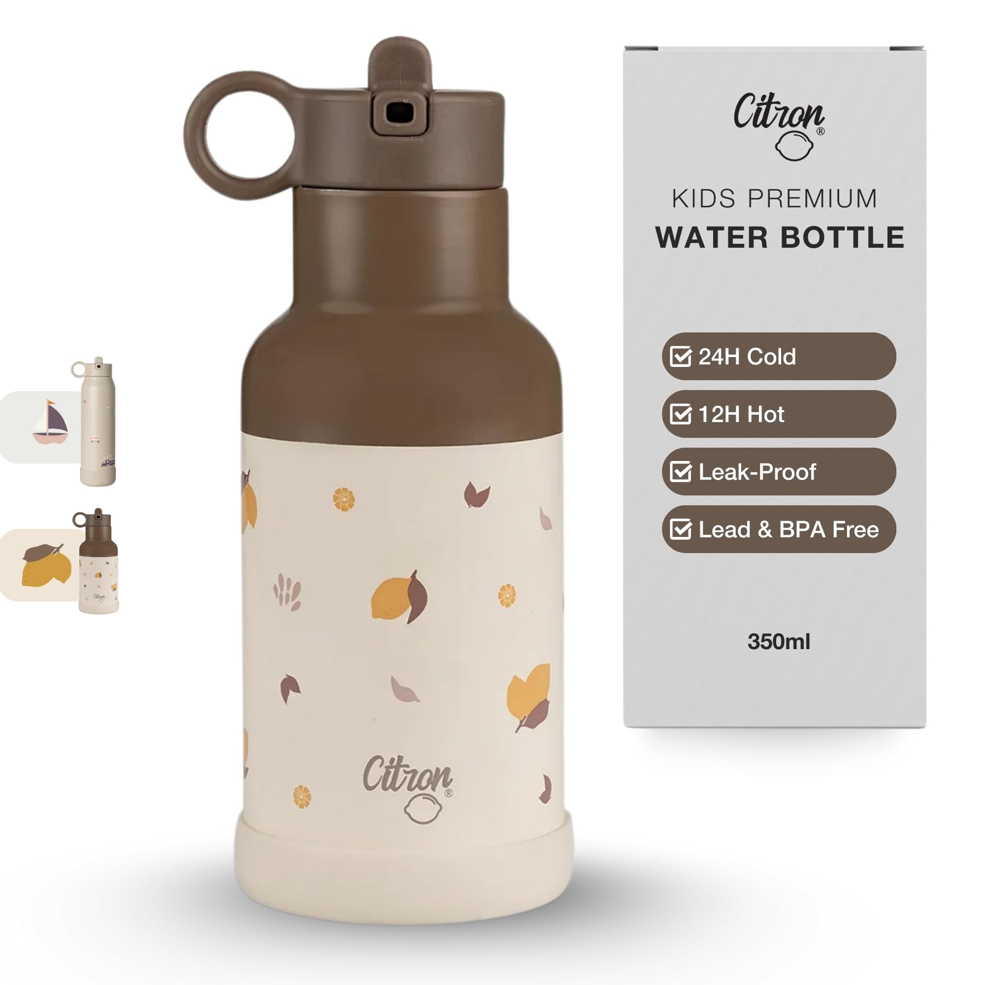 Citron Stainless Steel Insulated Water Bottle Kids 350ml – BPA & Lead-Free, Vacuum Seal Leak Proof Straw Lid, Kids Metal Water Bottle – Keeps Liquids Cold for 24 Hours & Hot for 12 Hours - 11.83 oz