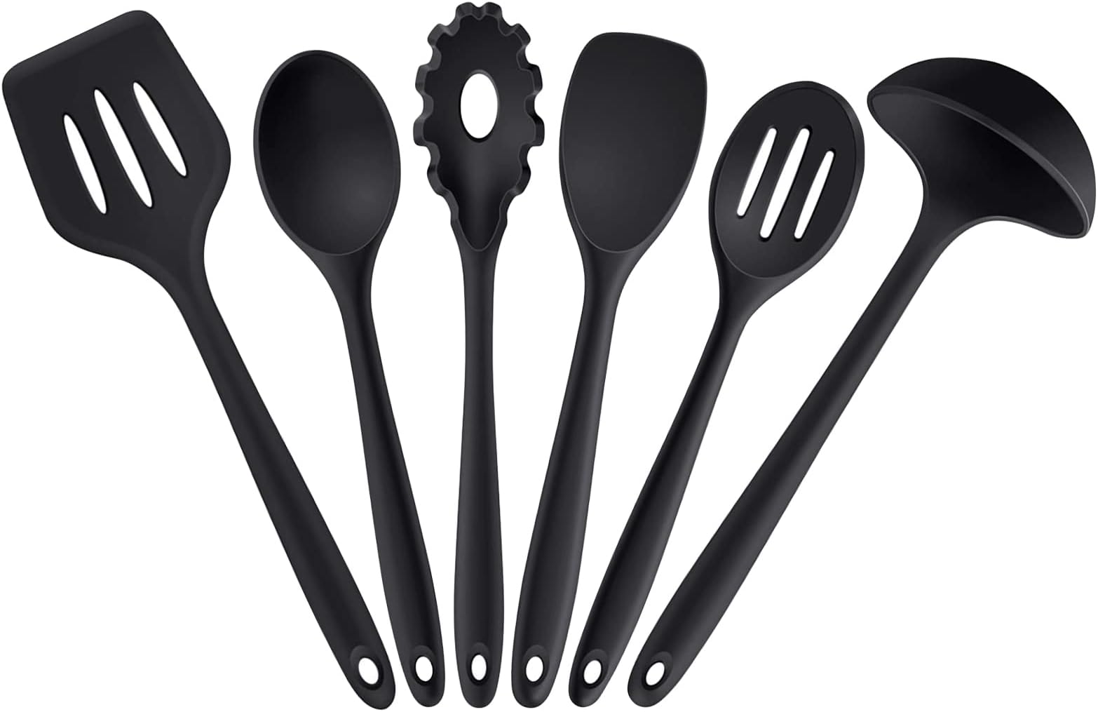 6PCS Kitchen Utensils Set, Non-Stick Silicone Cooking Tools with Soup Ladle, Slotted Spoon, Pasta Fork, for Frying, Serving, Baking