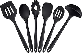 6PCS Kitchen Utensils Set, Non-Stick Silicone Cooking Tools with Soup Ladle, Slotted Spoon, Pasta Fork, for Frying, Serving, Baking