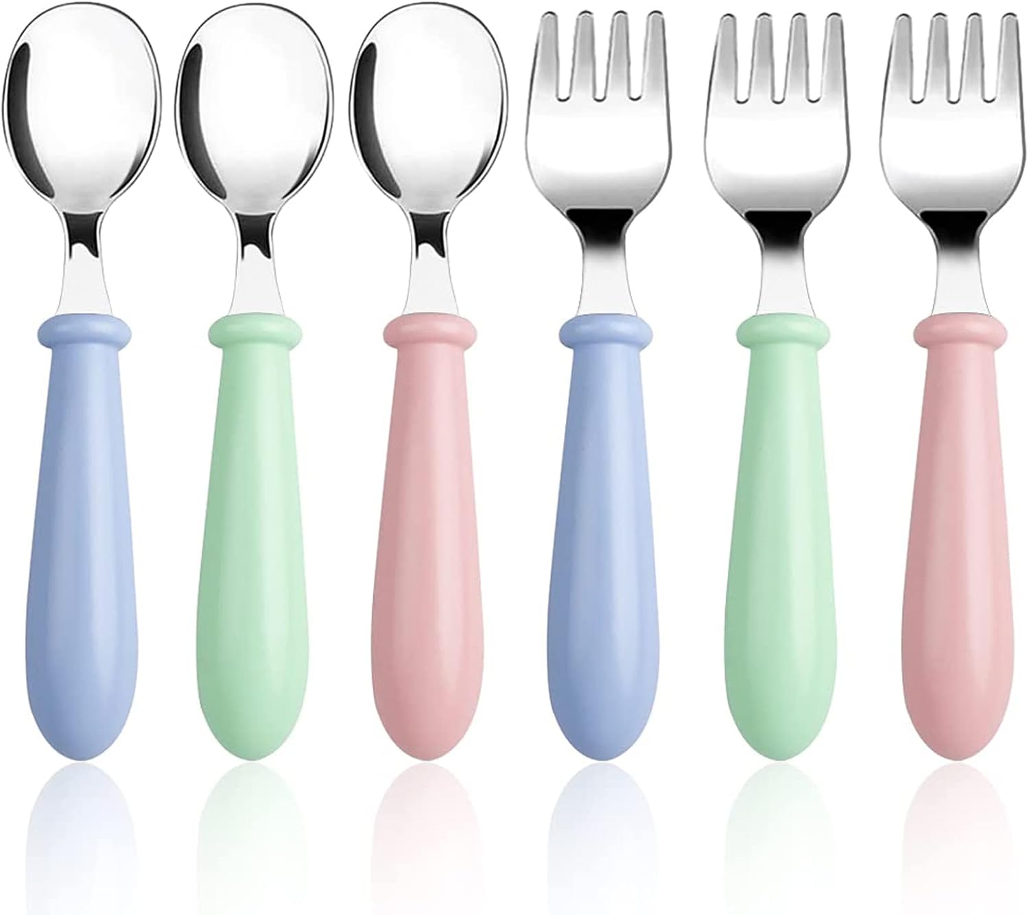 Lanjue 3 Set/6 PCS Baby Fork and Spoon, Toddler Utensils Stainless Steel Forks Spoons Silverware Set with Round Handle Kids Children’s Flatware Cutlery x Forks,3