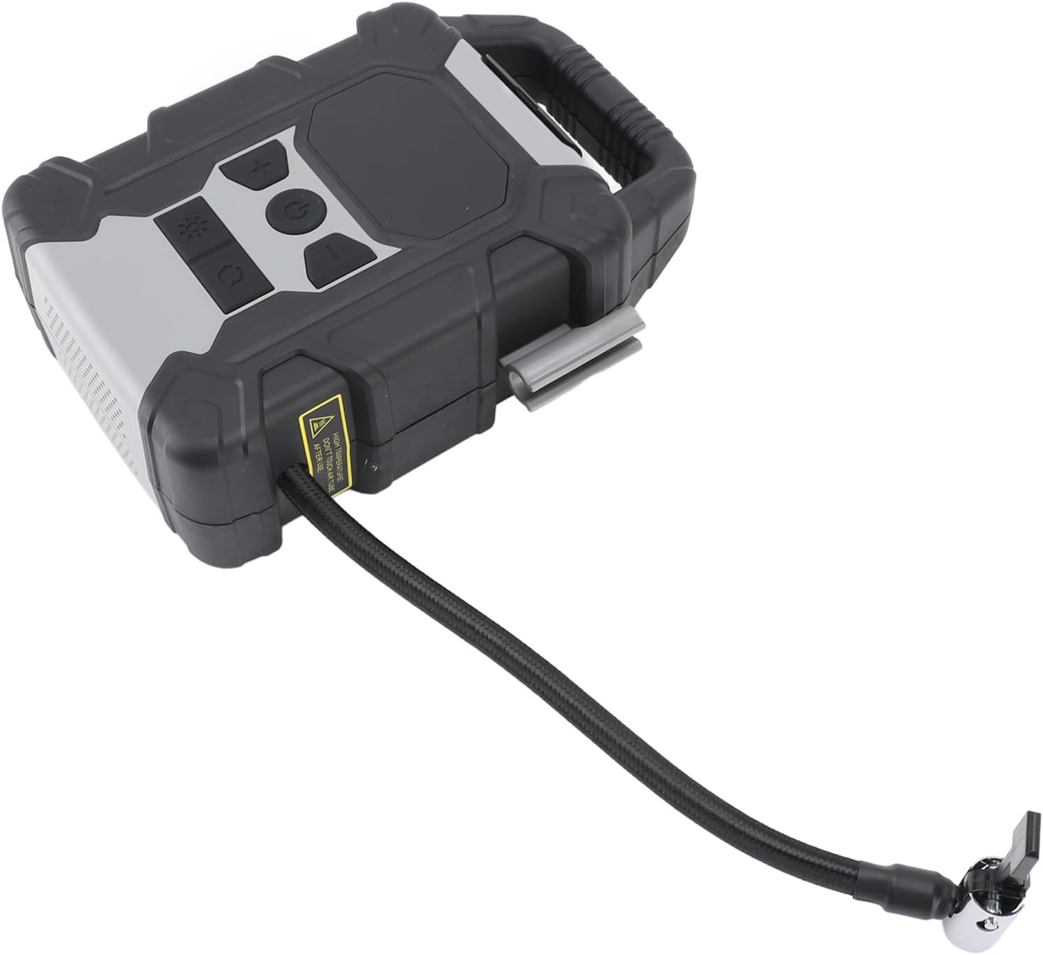 The aqxreight Portable Air Compressor with its air hose extended and connected, ready for use.