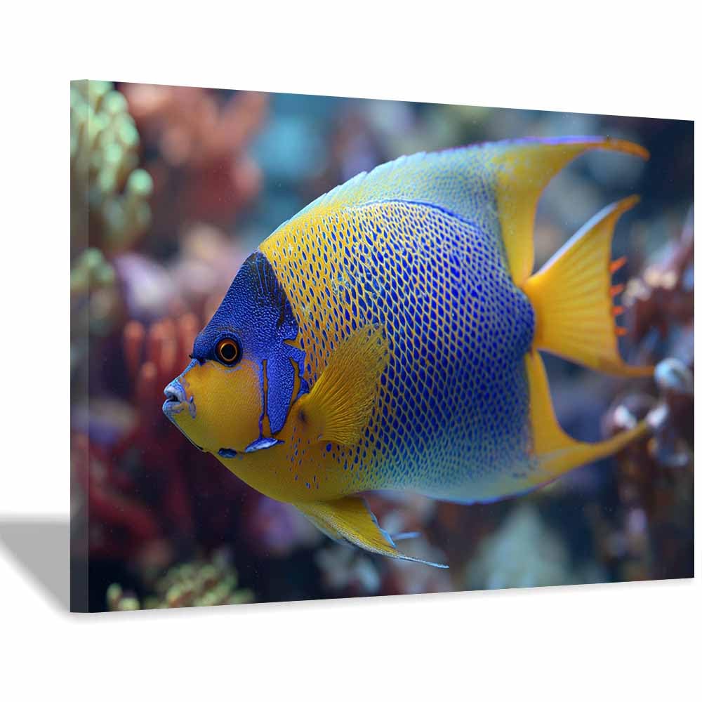 HUYEEI at Sea Ocean Painting Fish swim the sea Seascape Wall Pictures Modern for Bedroom Office Decoration Room Home Decor Works(blue)-70x100cm Framed