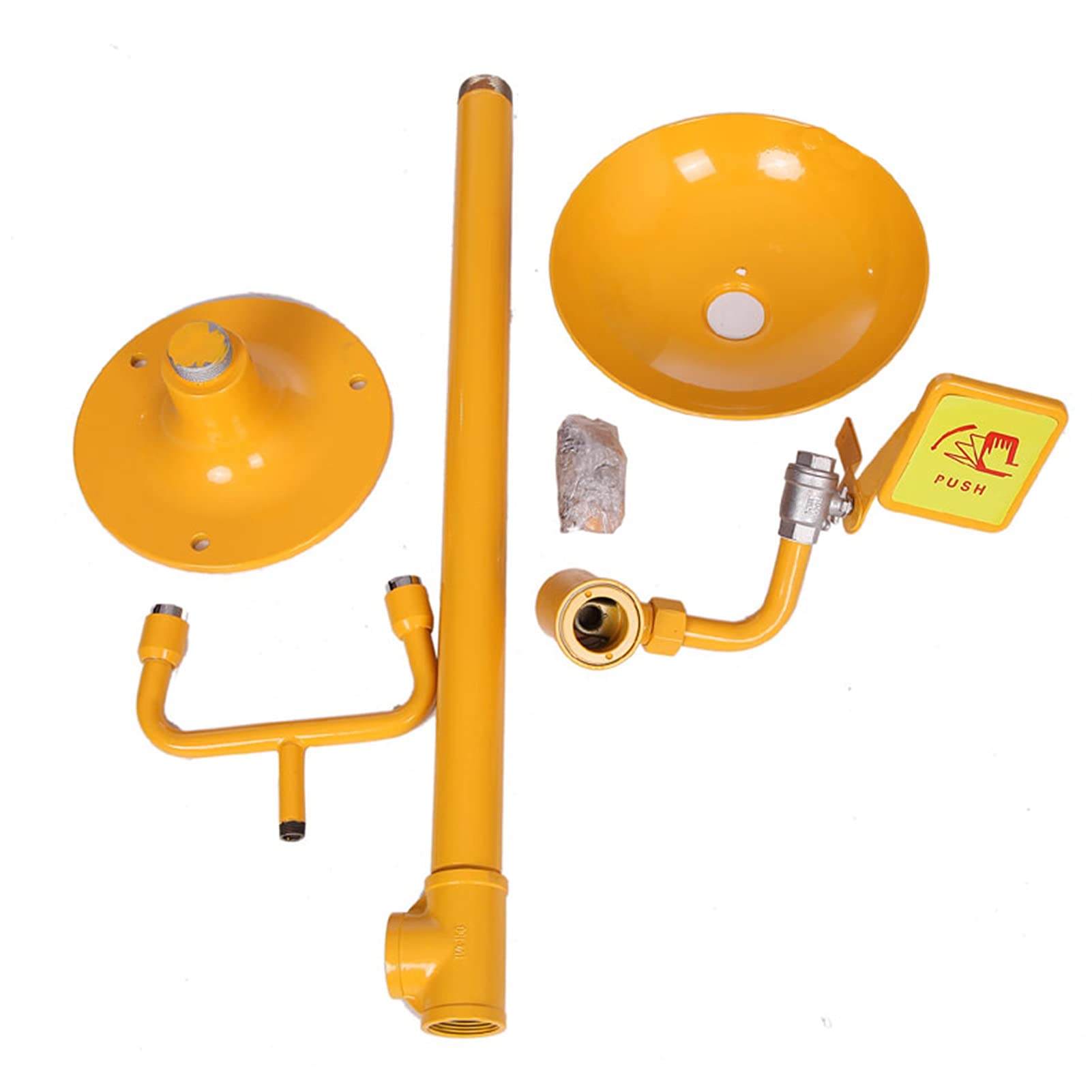 Estación lavaojos de Emergencia con Pedestal, con Revestimiento ABS Amarillo, Acero Inoxidable 304, para la Industria química del petróleo.,