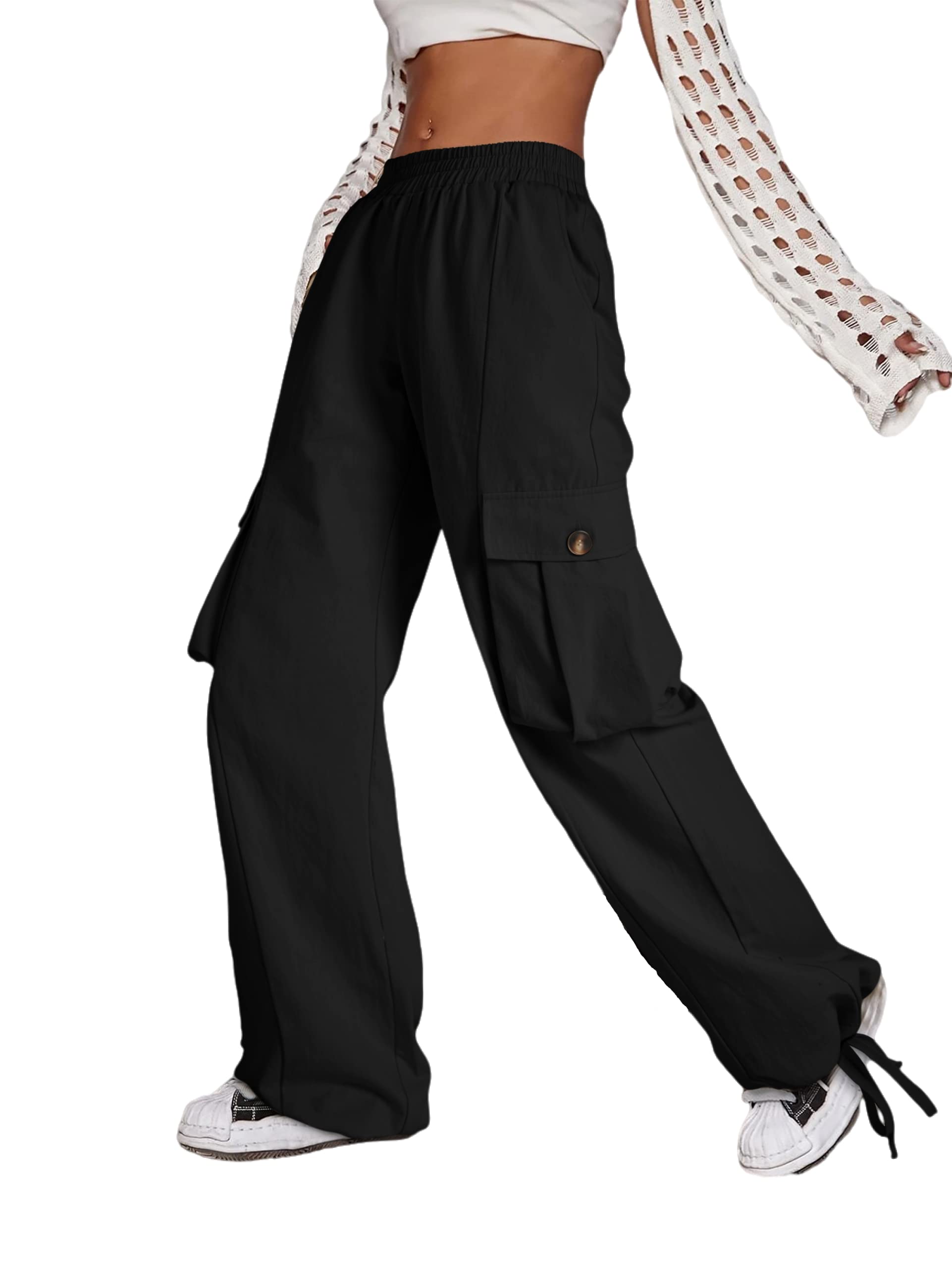 LOLOCCI Cargo Pants Women High Waist Y2K and Parachute Elastic Waisted