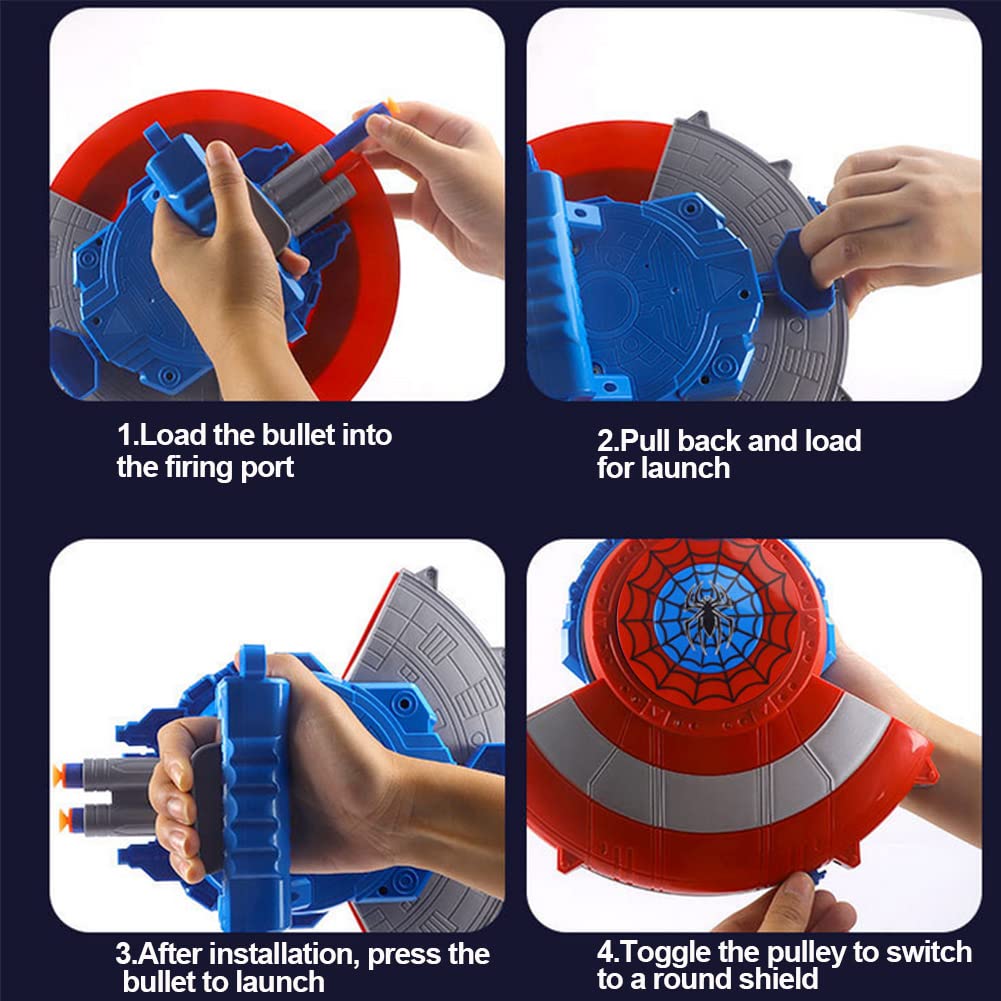 Lanciatore Scudo Captain Scudo Difensivo e Scudo Launcher, Launcher di Eroe, Scudo Morbido Bullet Lanciatore Giocattolo Accessorio Cosplay Regalo per Bambini