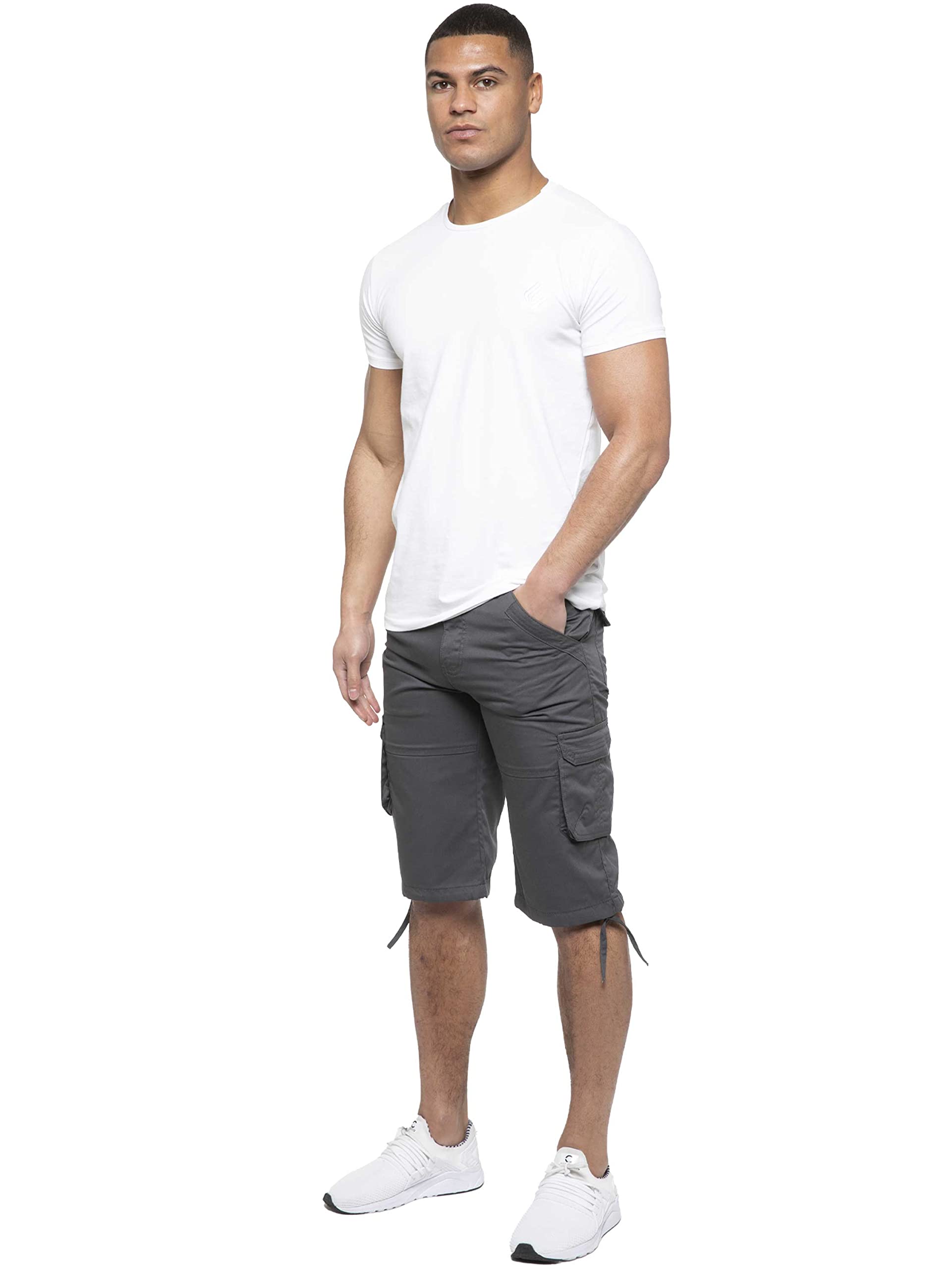 989Zé ENZO Mens Cargo Shorts Summer Chino Casual Cotton Multi Pockets Combat Pants EZS426 Shorts Grey 44