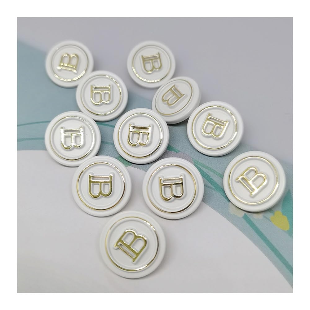Bottoni, Moda Lettera B Bottoni Rotondi In Metallo Di Abbigliamento Bottone Decorativo Bianco Nero Di Alta Qualità For Abito Da Donna Cucito Fai Da Te 17/20 / 22MM ( Color : White , Size : 17mm 6pcs )