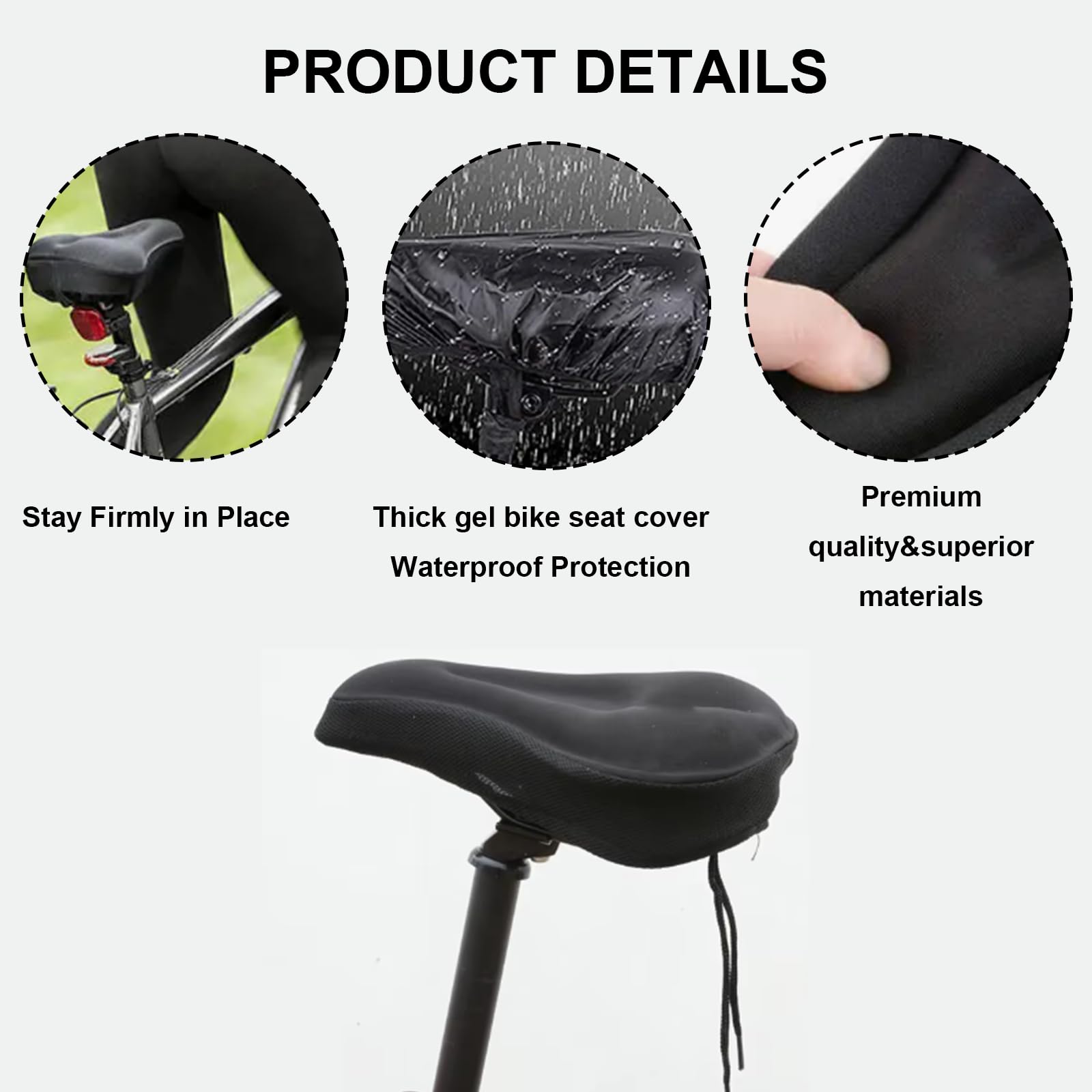 ASIRYVA Black Bike Seat Cushion, Gel Bike Seat Cover with a Bike Waterproof Seat Cover, Extra Soft and Comfortable Bike Seat Cover Waterproof, for Indoor and Outdoor Bike Saddle Covers & Cushions - Image 3