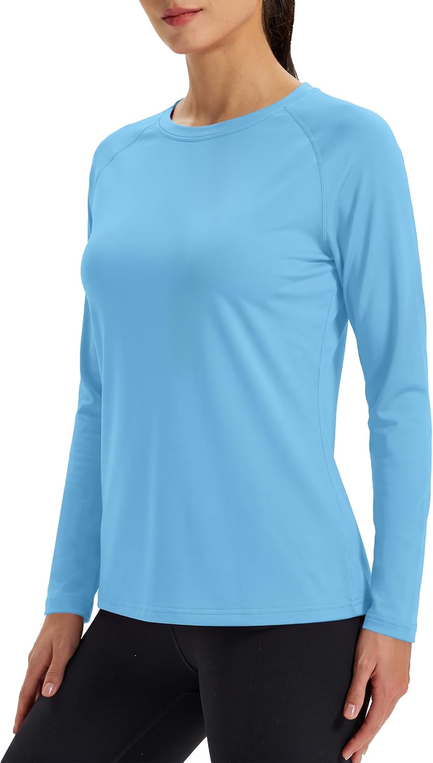Women's Thermal Shirts Long Sleeve Base Layer Cold Weather Fleece Lined Warm Undershirt Regular Fit Crewneck Tops