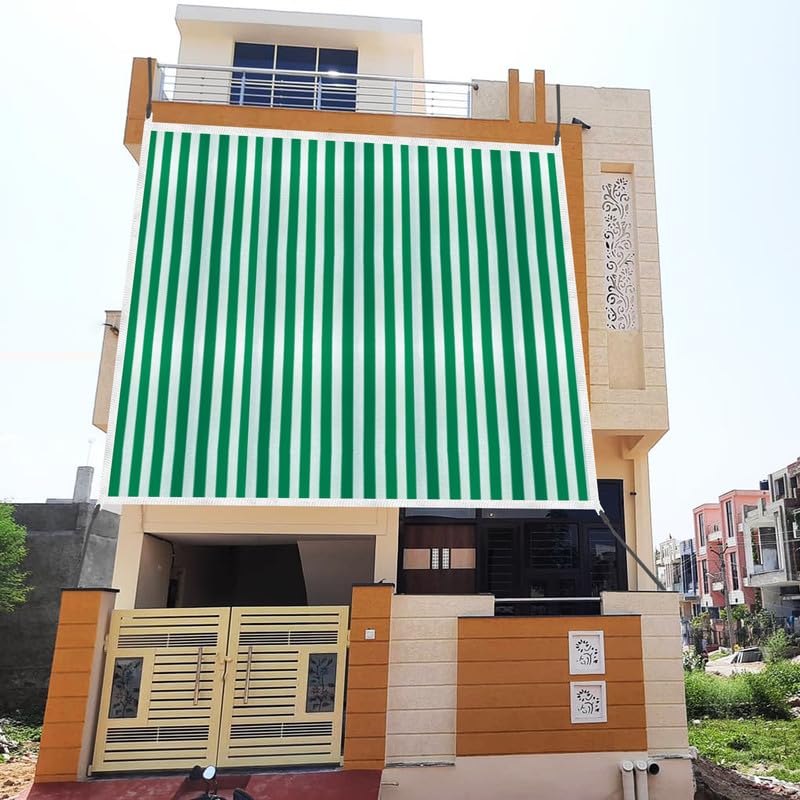 MetDeals HDPE Stripes 85% Sun Blockage Shade Sail for Balcony, Terrace & Outdoor|UV Protection, Breathable Fabric with Cotton Webbing & Loops for Easy Installation(Green&White, 10X10 Ft) 1 Pc-image-13