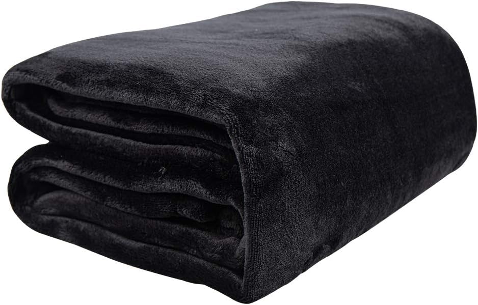 EDITEXTILE Flannel Fleece Blankets Throw Size Black Throw Blankets for Couch or Bed - Microfiber Flannel Fuzzy Blanket for Adults or Kids Super Soft and Warm Plush Solid Color 300GSM (50'' x 70'')
