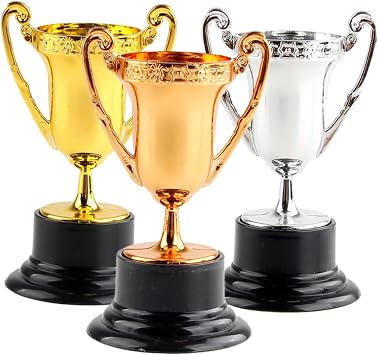 3pcs Mini Plastic Trophies Cup Awards Gold Trophy Shiny Golden Winner Medals Small Bulk Award School Rewards Sport Tournament Prize
