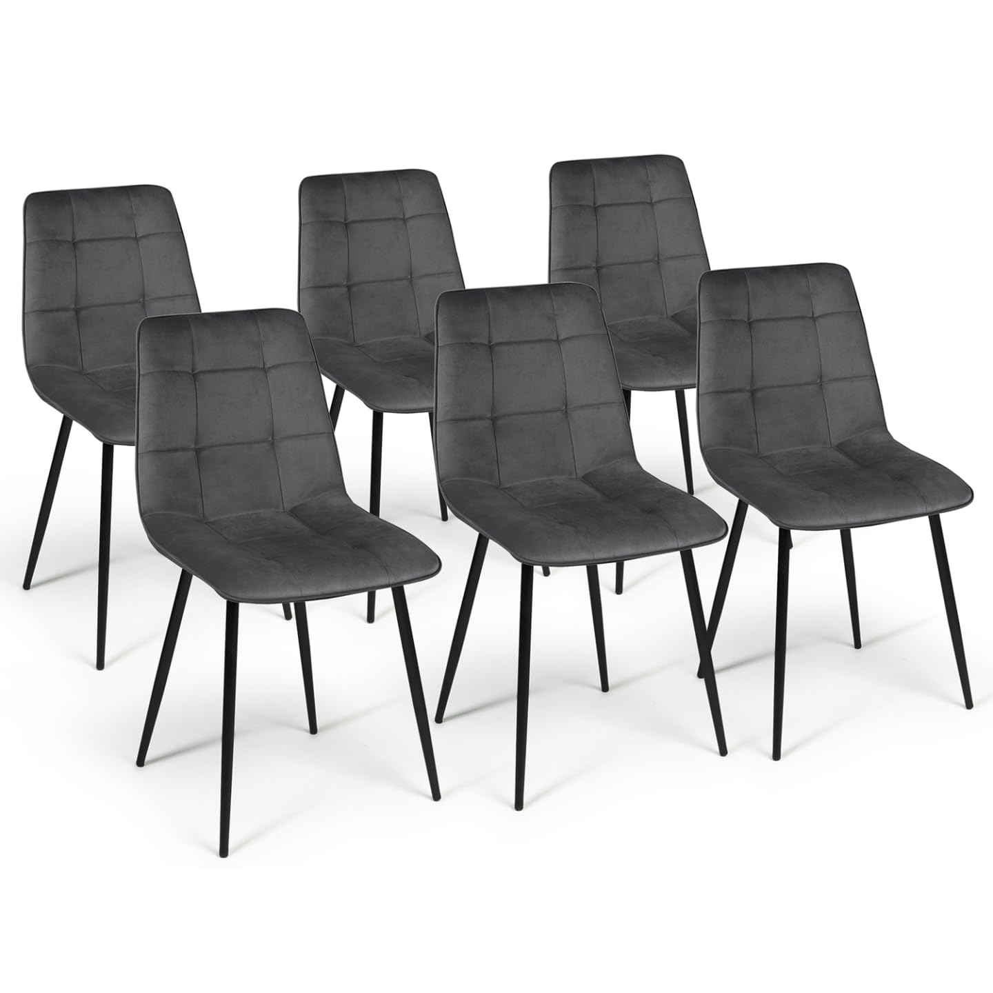 IDMarket - Juego de 6 sillas Mila de terciopelo gris oscuro para comedor