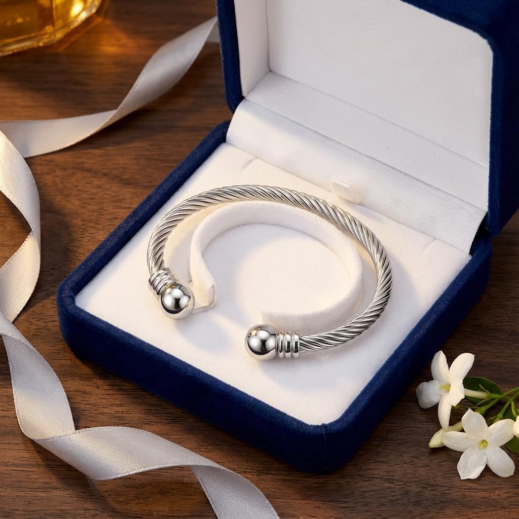 Stainless Steel Twisted Cable Wire Bracelet for Women, Adjustable Open Cuff Bangle, Vintage Designer Style Stackable Fashion Jewelry, Anniversary Birthday Gift - Image 6