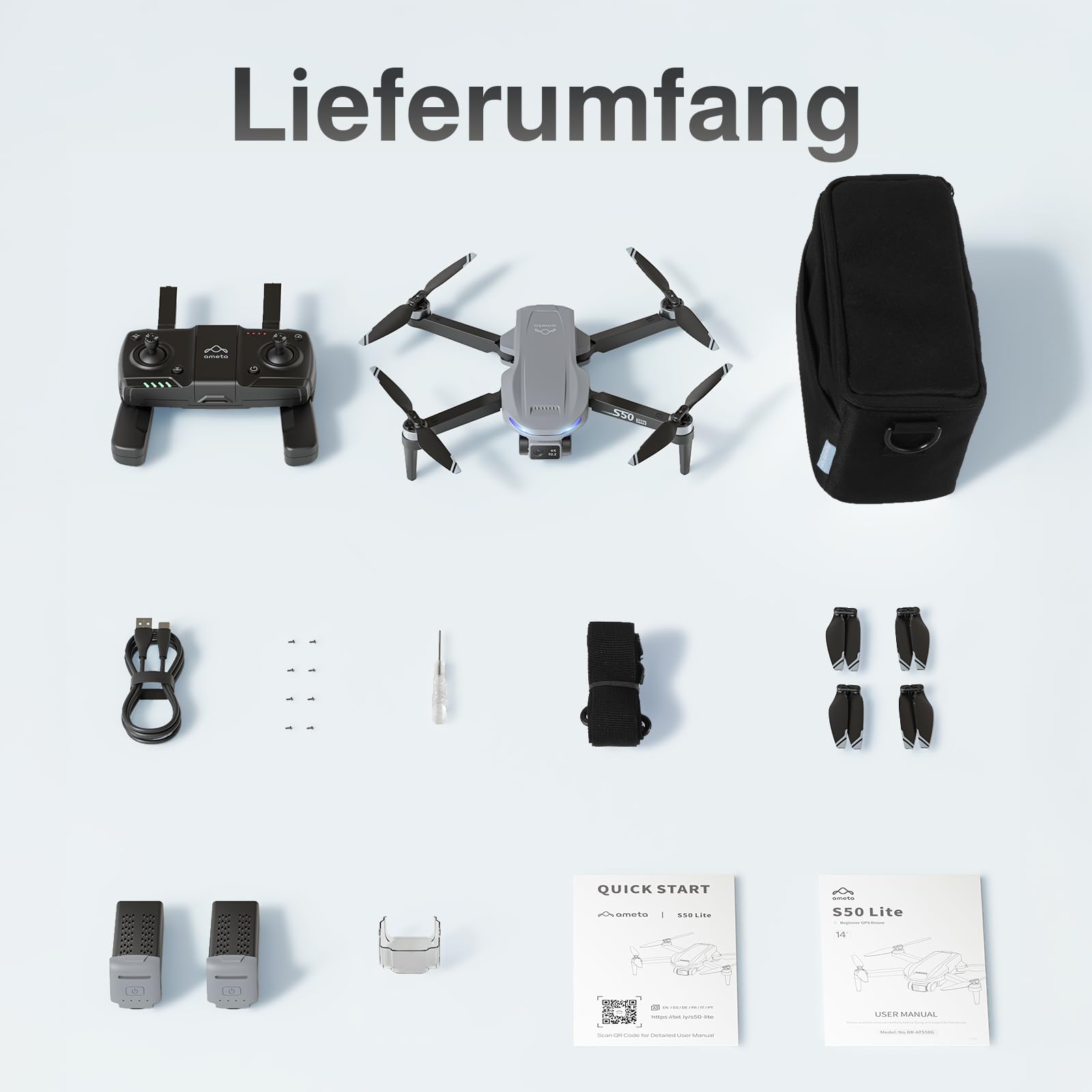 Ameta S50 Lite Drohne mit Kamera 4K und GPS Auto Return, Unter 249g | Drone für Kinder und Erwachsene, 50 Minuten Flugzeit, FPV, Follow Me, Intelligent Mode, Gestensteuerung, 500M Reichweite