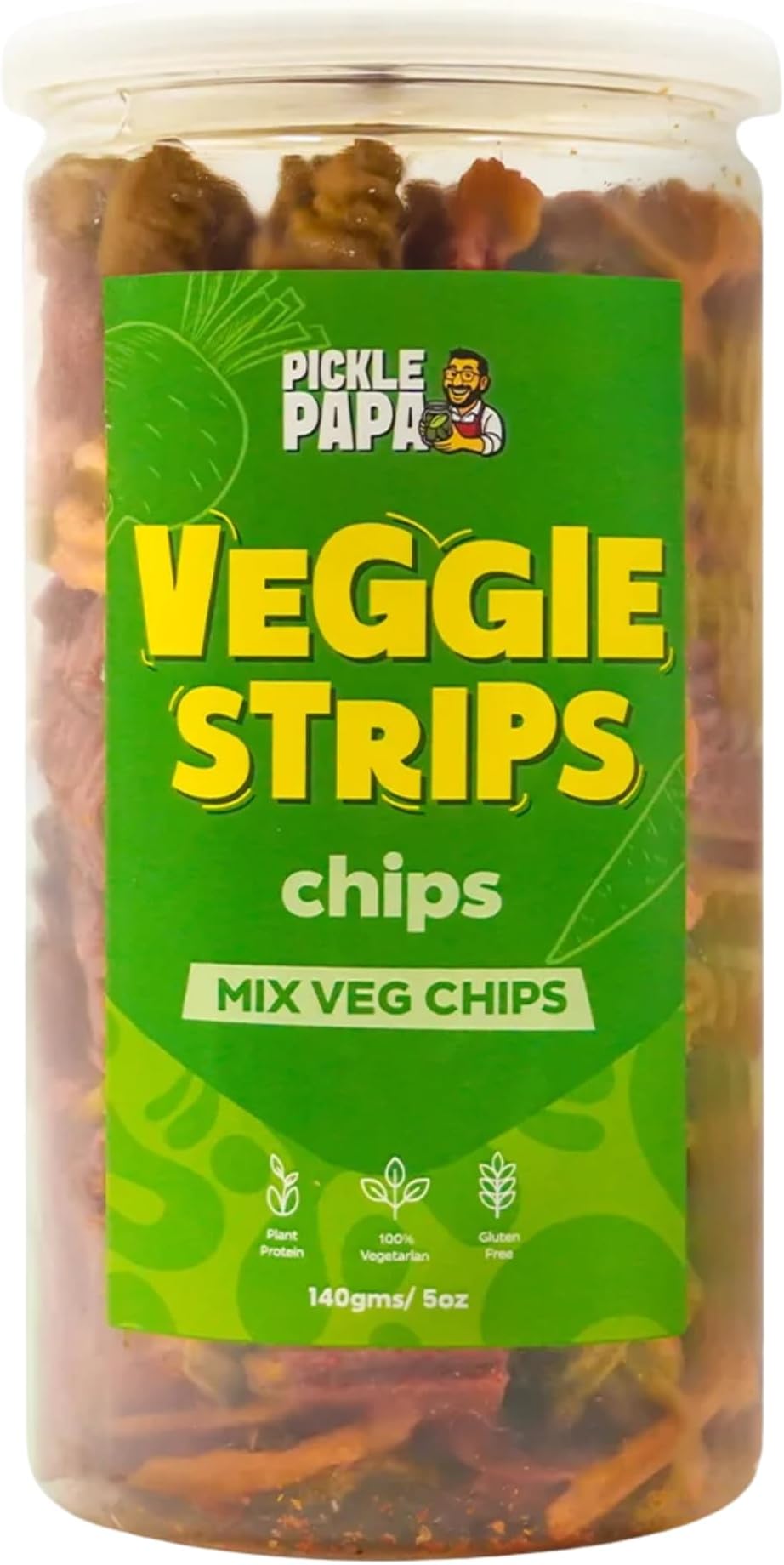 Pickle Papa Veggie Strips | Mixed Vegetable Crispy Chips | Tea Time Snack | 140 GM