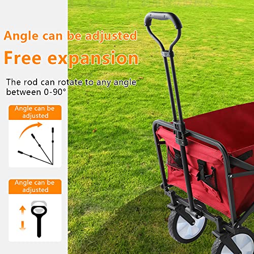 Hand Cart, Garden Cart, Beach Cart, Wheelbarrow, Folding Wagon Cart, Rolling Collapsible Garden Cart, Outdoor Utility Wagon Large Size (Red) #TOP3