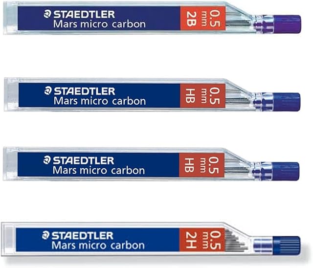 STAEDTLER Mars micro carbon 250 0.5mm - 2B - HB - HB - 2H - Pencil lead refills - 4 Tubes / Packs (48 Leads)