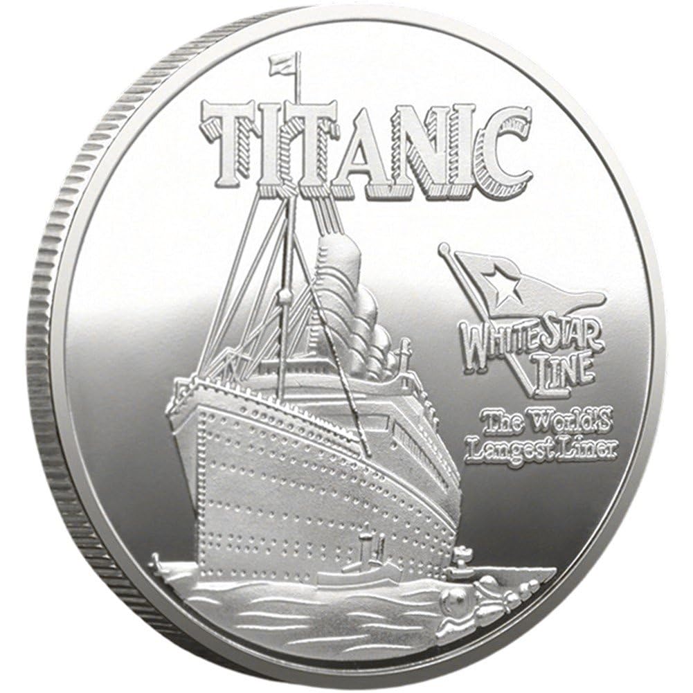 Fituenly Titanic Commemorative Coin, Rms Titanic Challenge Coin with Ship & Map Design, White Star Line Memorabilia, Souvenir Gift for Collectors