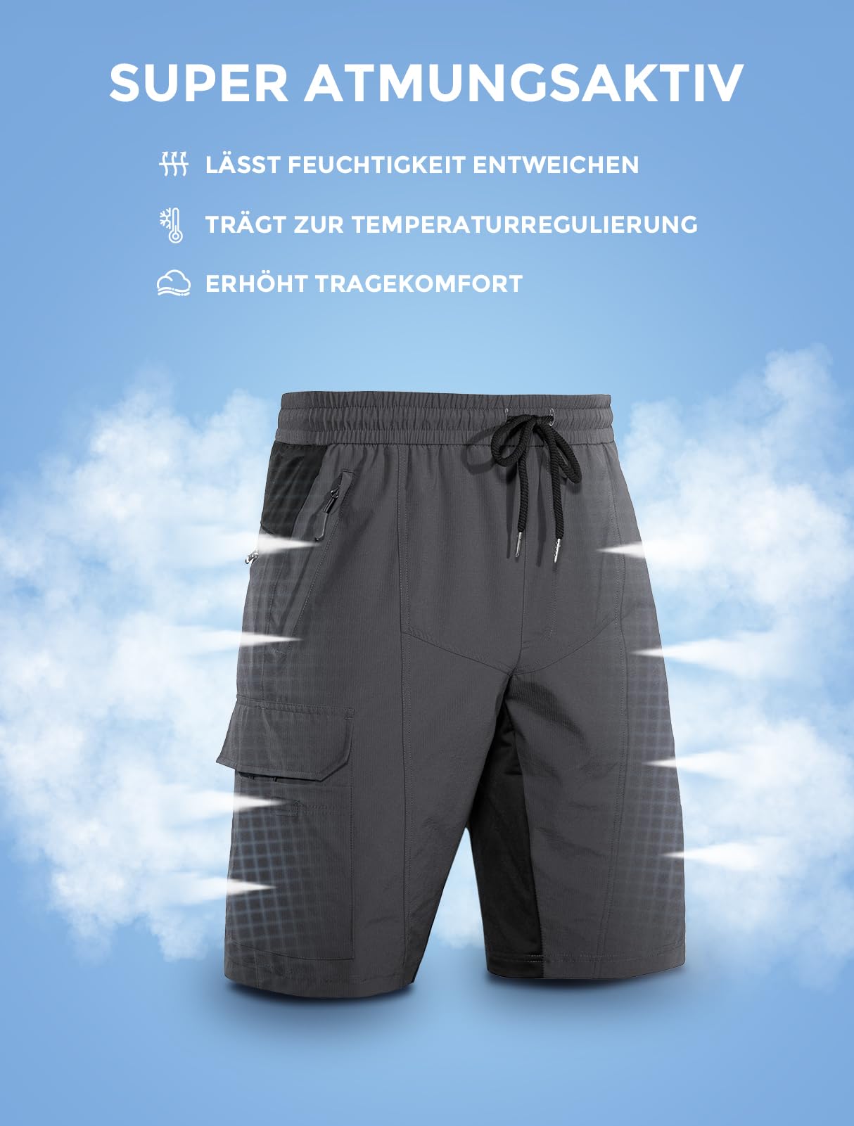 Wespornow Pantaloncini Uomo Bermuda con 5 Tasche, Pantaloncino Ciclismo MTB Sportivo da Esterno Rapido Asciugamento, Biciclette Shorts Funzionale Stretch per Lavoro Escursionismo e Trekking