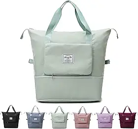 Bolsa de Viagem Dobr�vel de Grande Capacidade, Port�til, � Prova D'�gua, Bolsa Esportiva de T�cido Oxford com Separador Seca e Molhada para Mulheres (Verde)