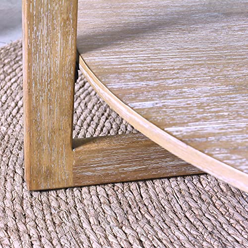 Round Oak Wood Coffee Table, Natural Boho Round Wooden Coffee Tables Living Room with Storage, Solid Light Wood Circle Center Table, Modern Farmhouse Furniture Style, 35.3x35.3x17.8in - Image 4