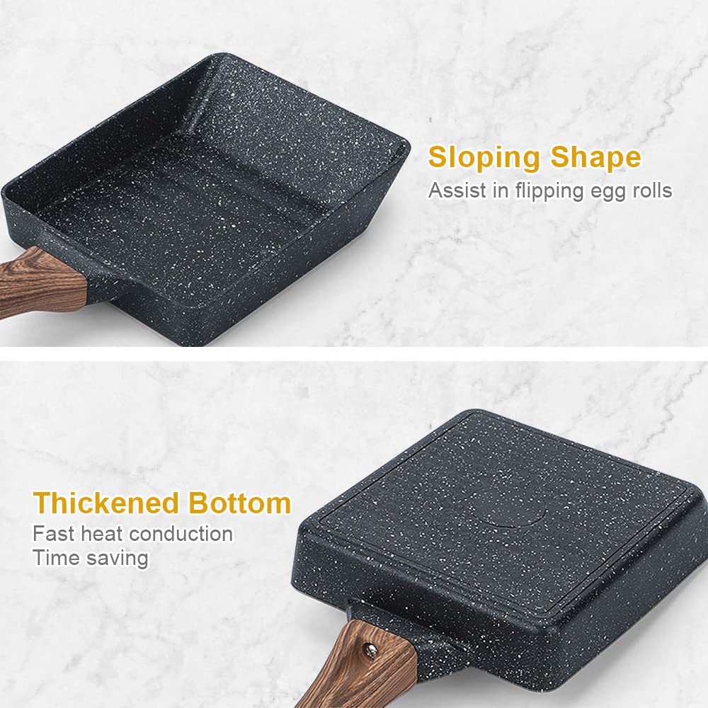 Sartén Tortilla Japonesa, Sartén Cuadrada Tamagoyaki Sartén Rectangular de Aluminio Antiadherente para Inducción y Gas - Negro